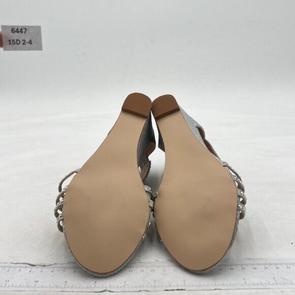 YDN Silver Wedge Glitter Sandals Open Toe Rhinestones Cross Over Straps Shoe - Picture 7 of 8